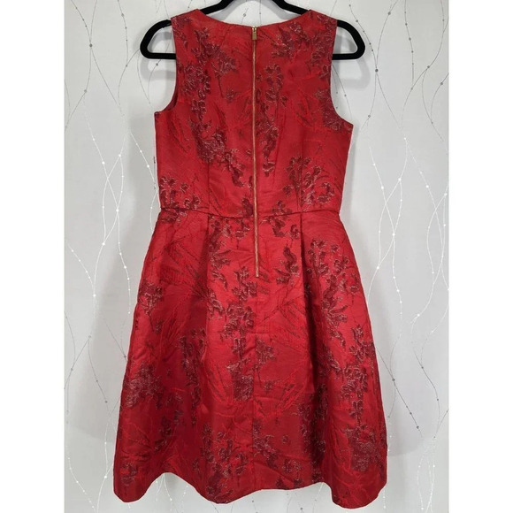 NWT Tahari ASL Red Metallic Jacquard A-Line Dress $158 - Picture 7 of 13
